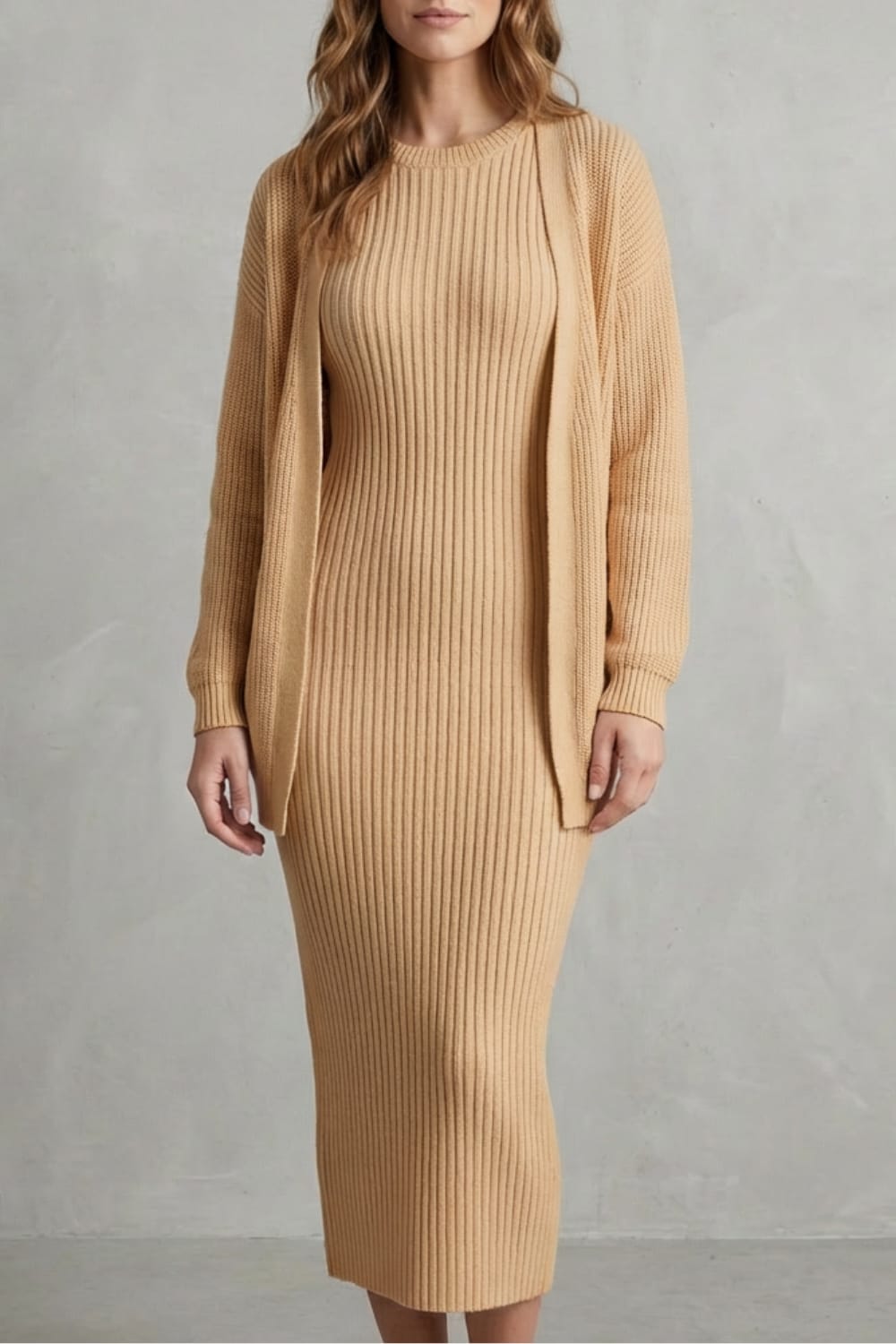Diana Ribbed Knit Sweater Dress Two Piece Set_31