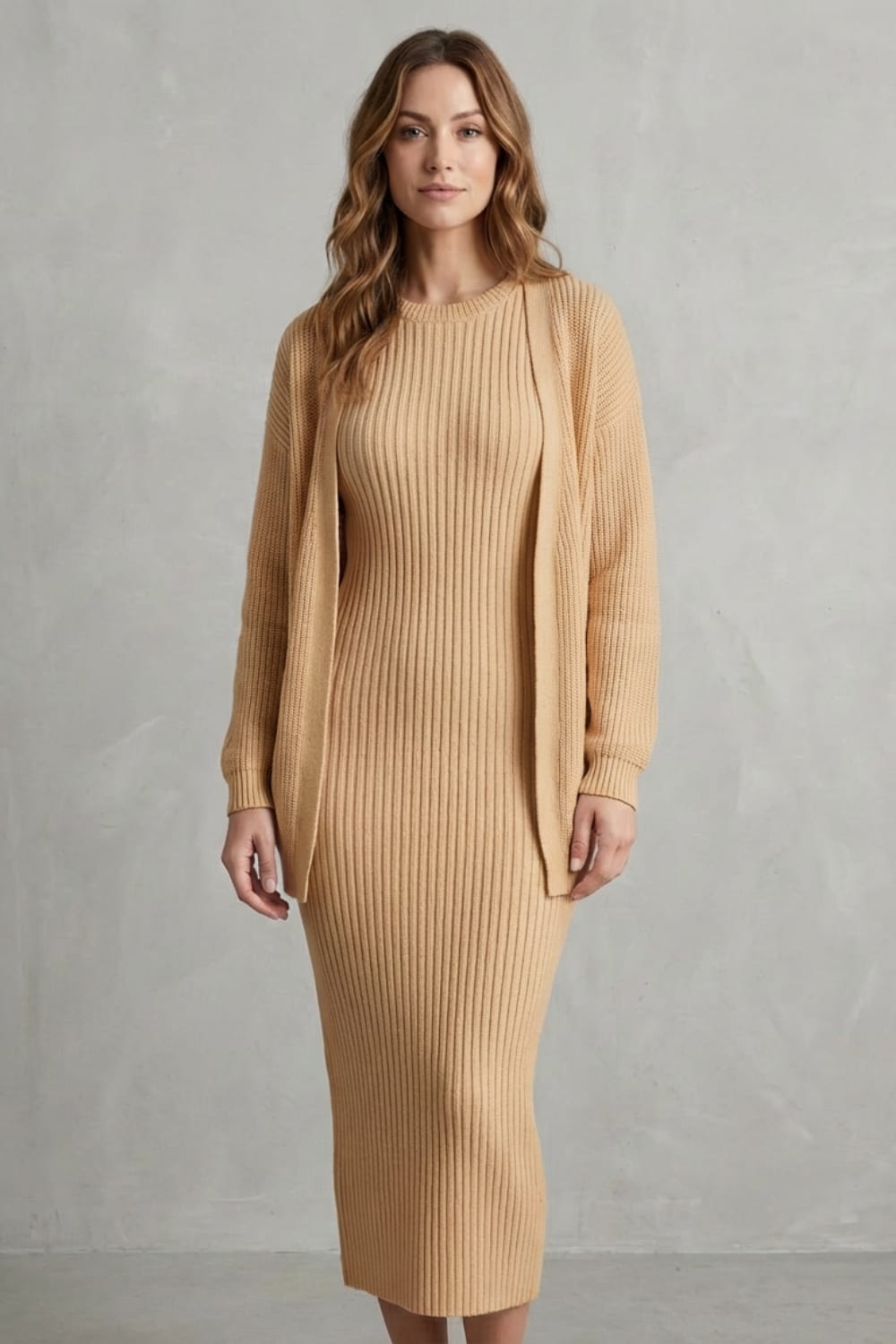 Diana Ribbed Knit Sweater Dress Two Piece Set_32