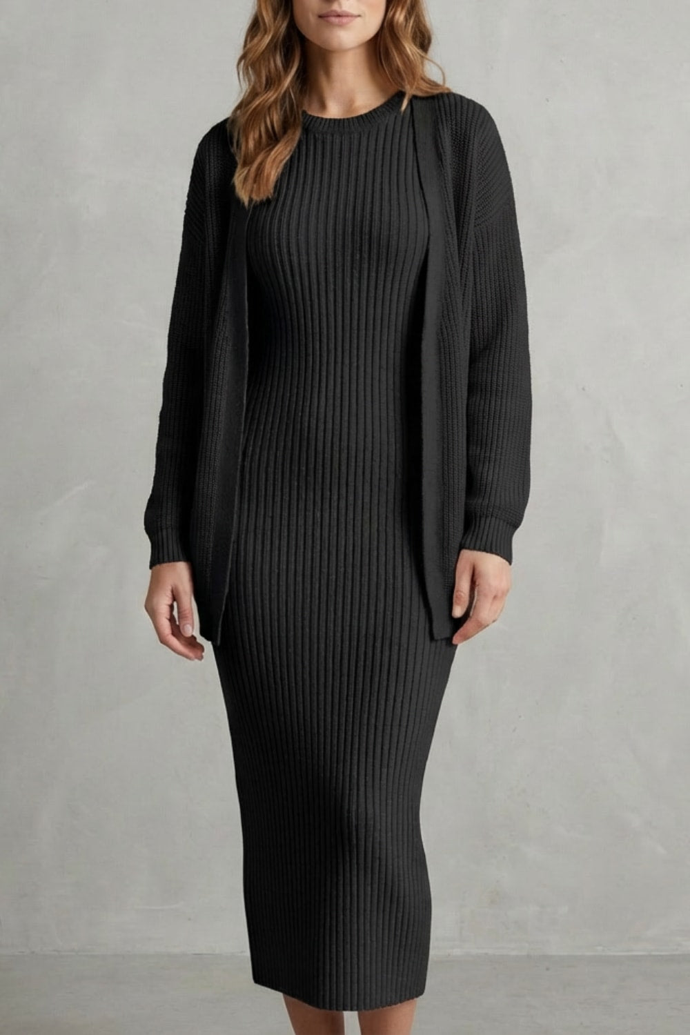 Diana Ribbed Knit Sweater Dress Two Piece Set_5