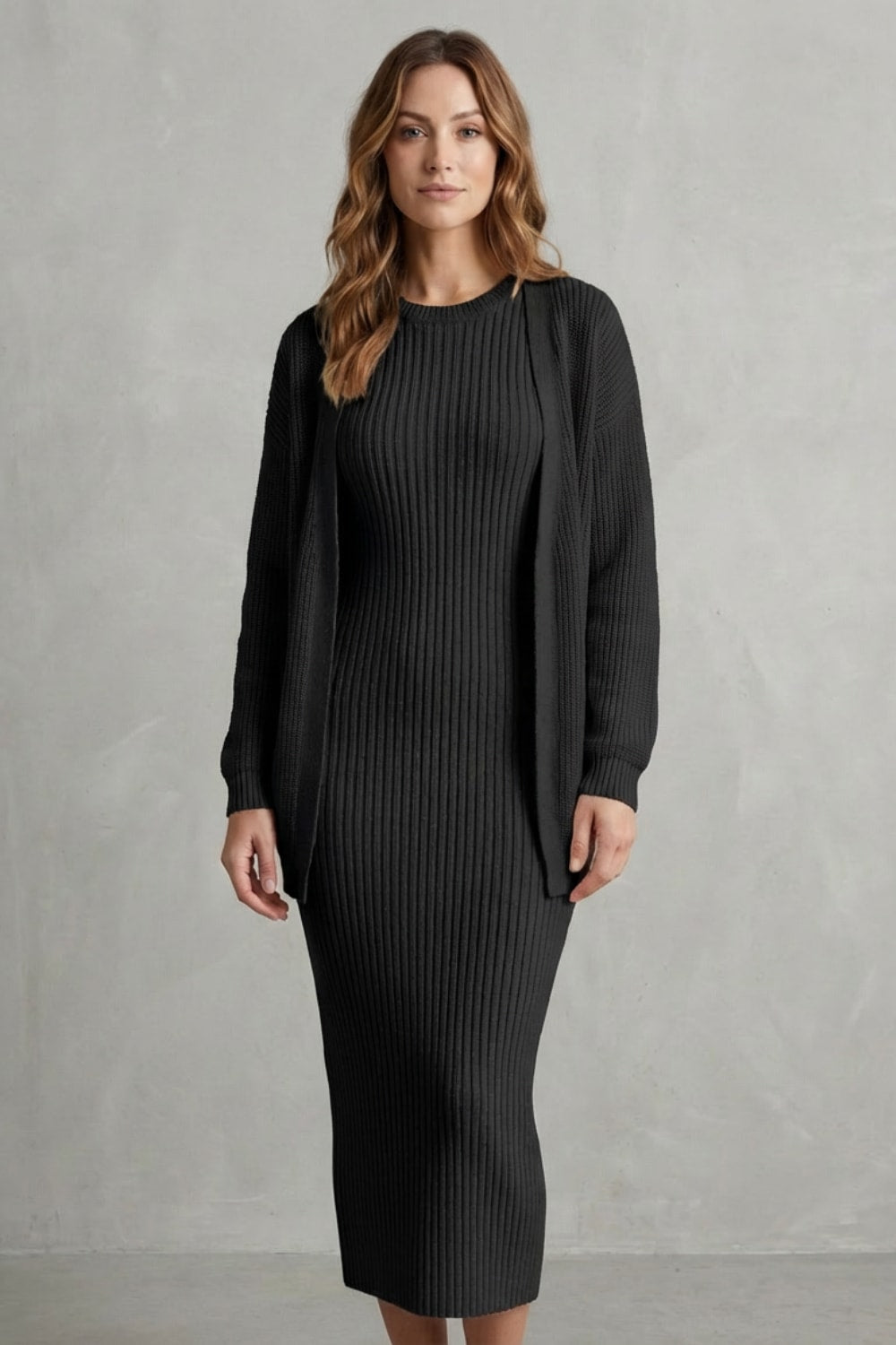 Diana Ribbed Knit Sweater Dress Two Piece Set_6