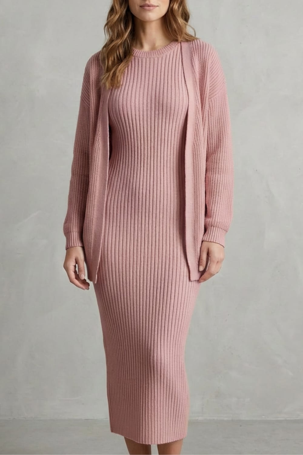 Diana Ribbed Knit Sweater Dress Two Piece Set_7