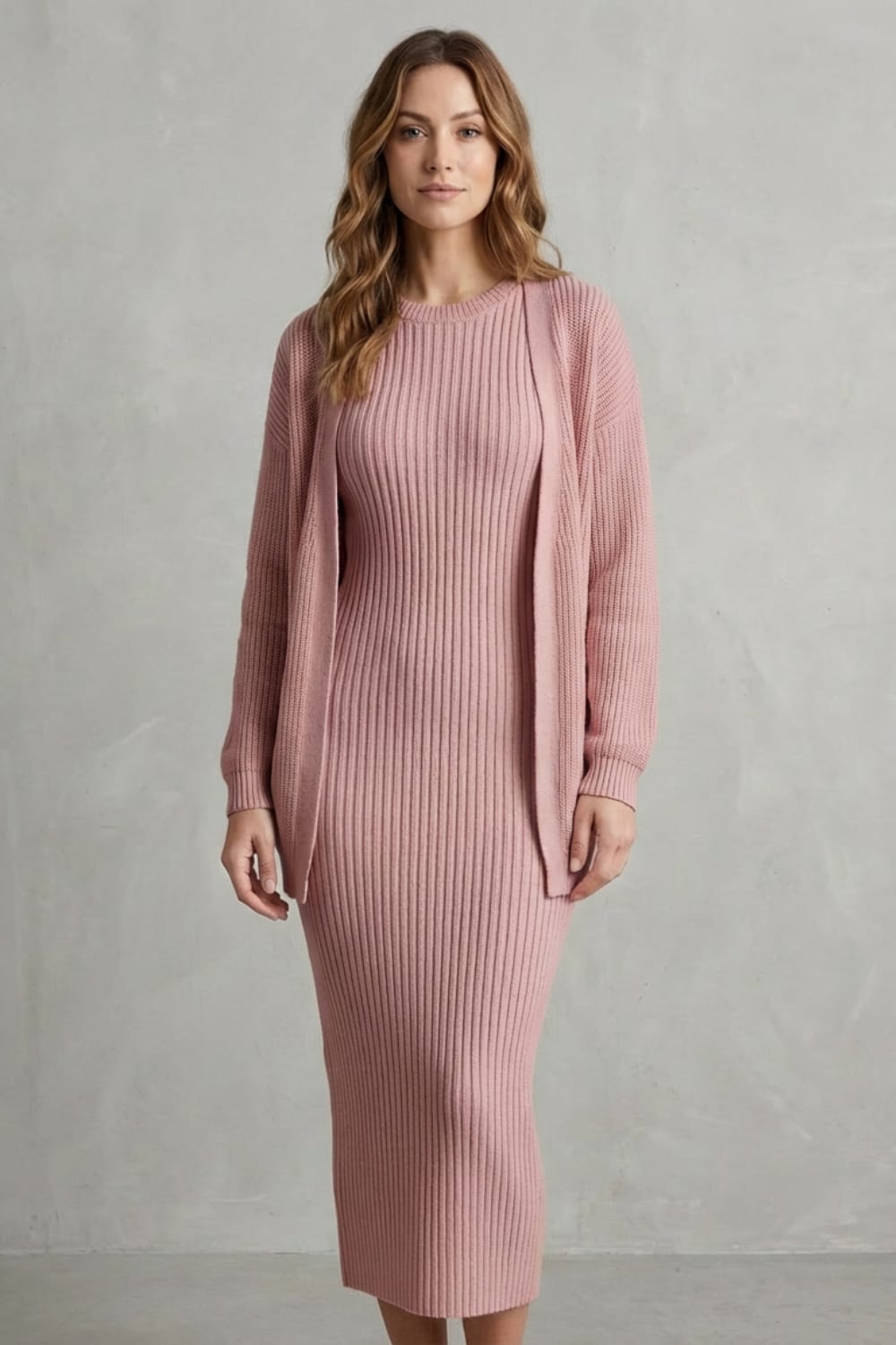 Diana Ribbed Knit Sweater Dress Two Piece Set_8