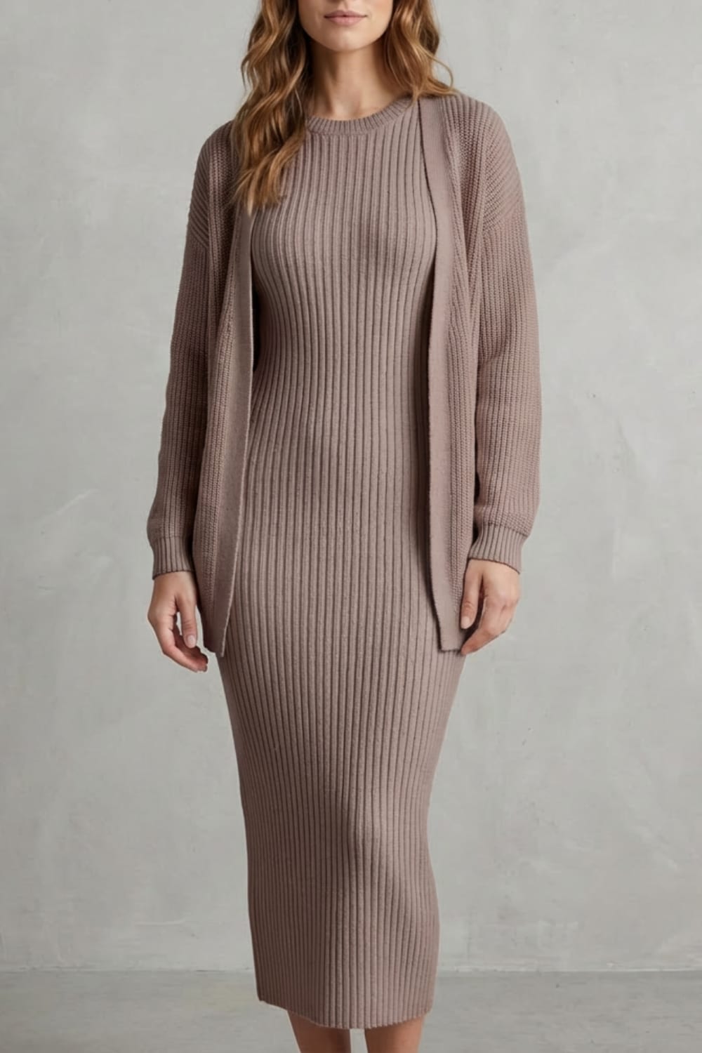 Diana Ribbed Knit Sweater Dress Two Piece Set_9