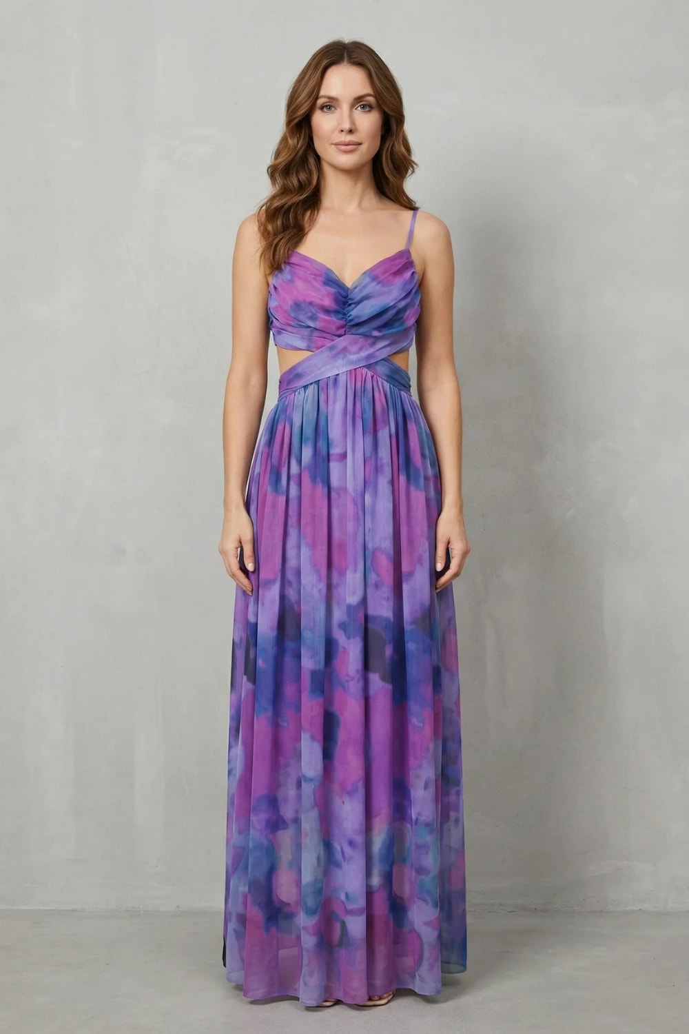 Vanda Watercolor Print Tulle Maxi Dress_10