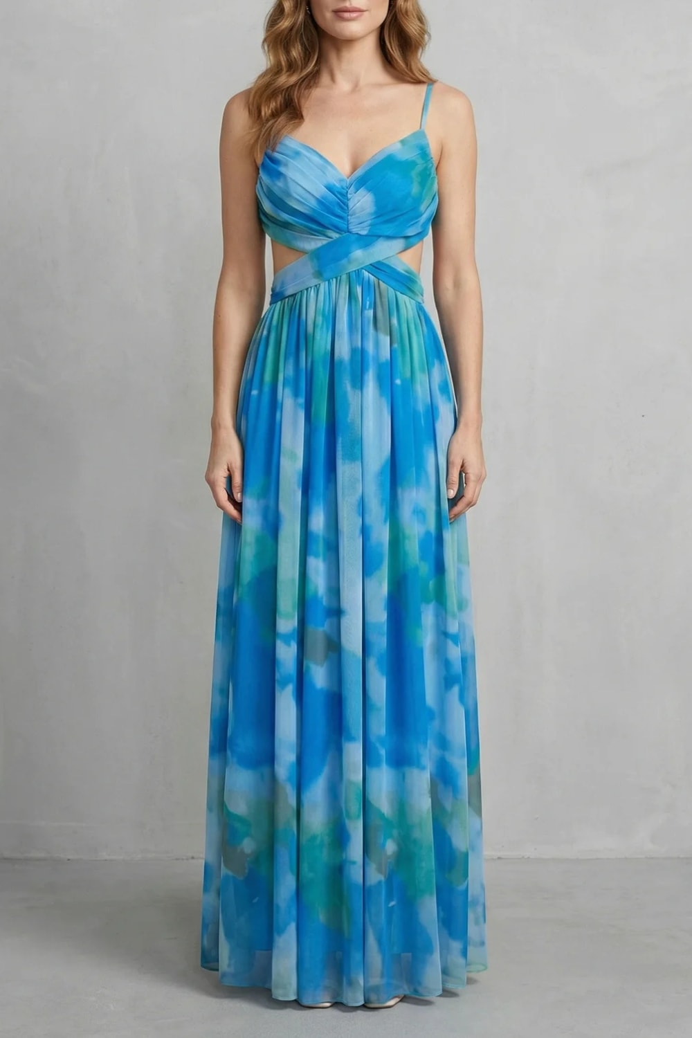 Vanda Watercolor Print Tulle Maxi Dress_7