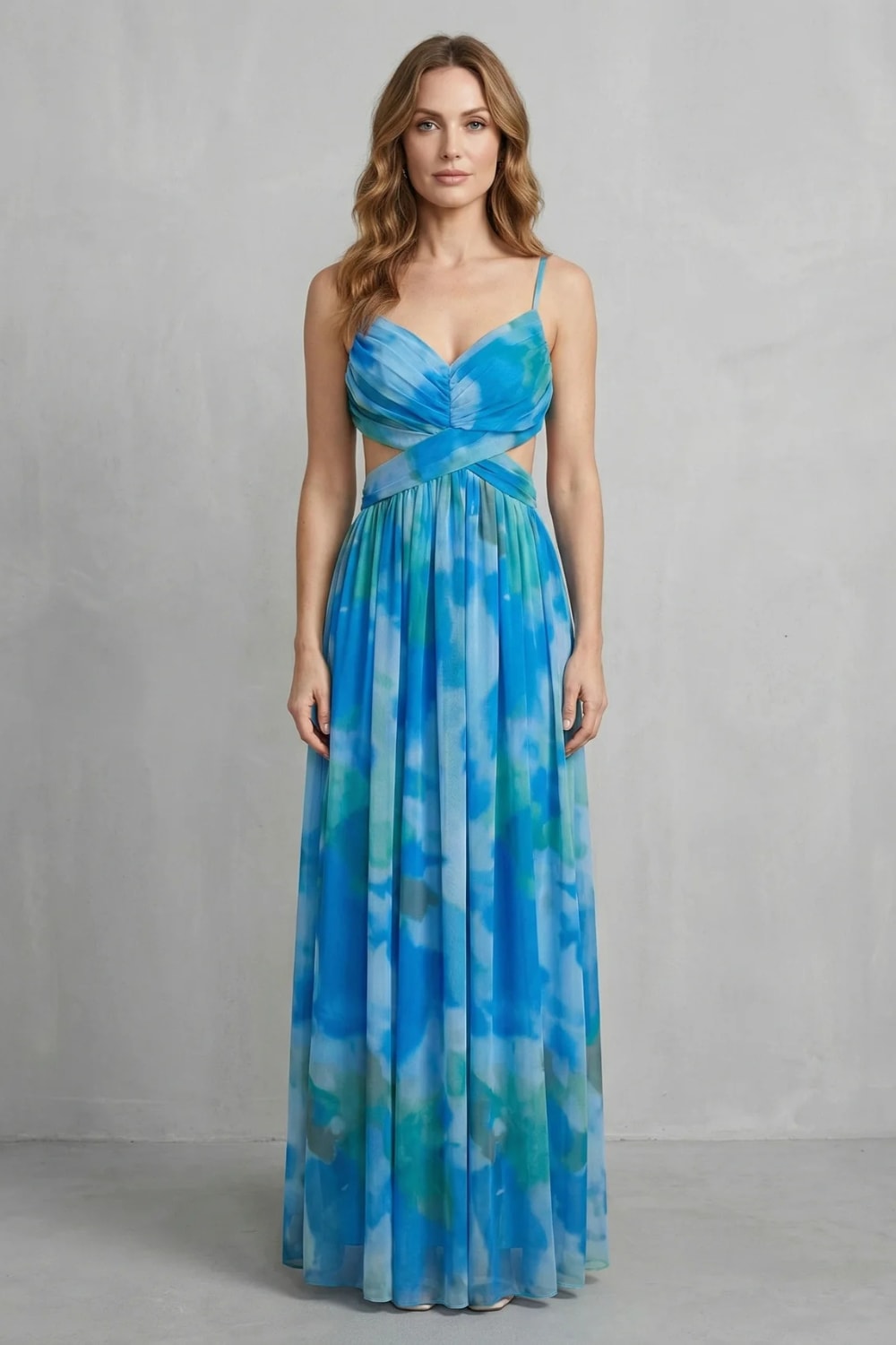 Vanda Watercolor Print Tulle Maxi Dress_8