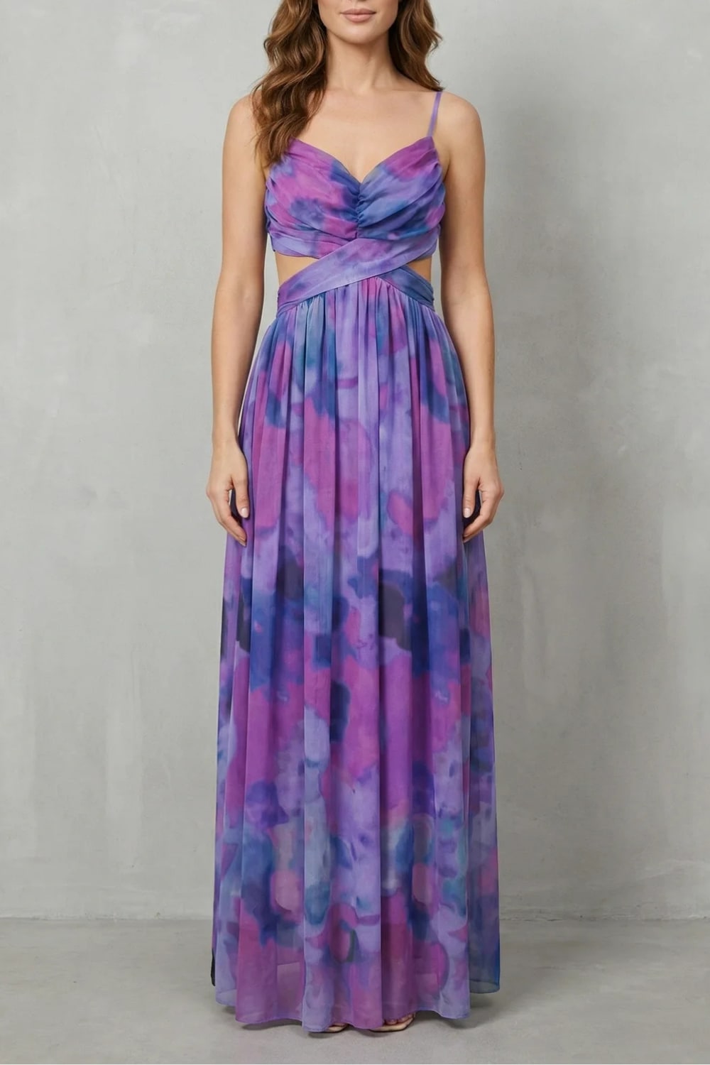 Vanda Watercolor Print Tulle Maxi Dress_9