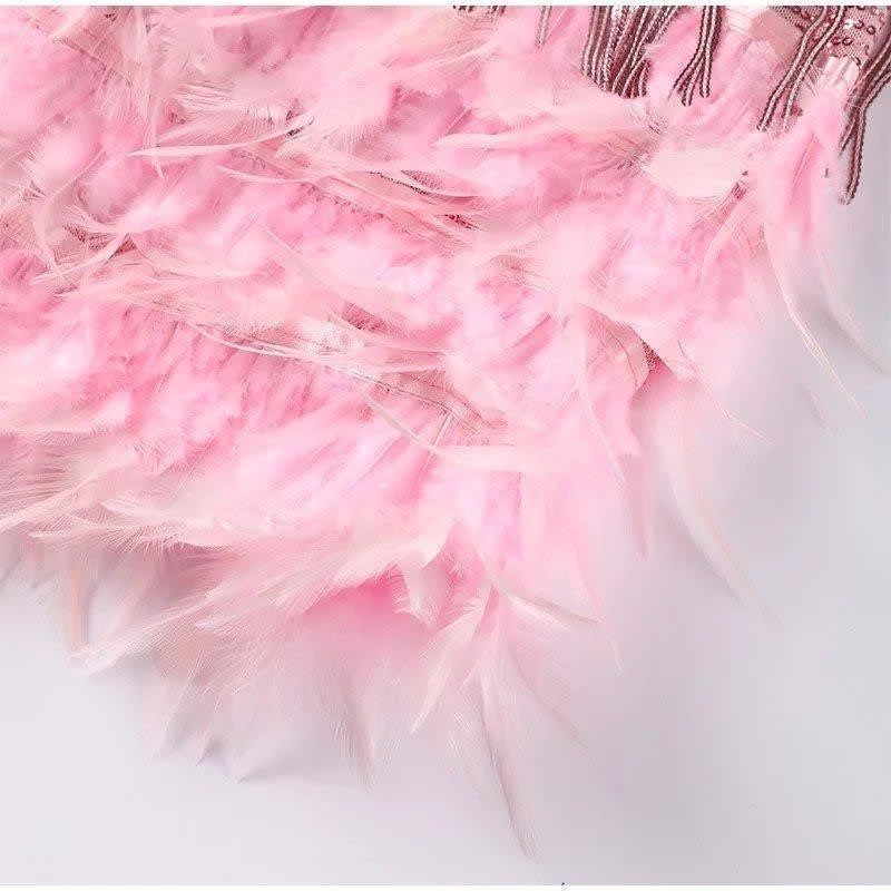Raquel Sequin Fringe Feather Trim Cocktail Dress_5
