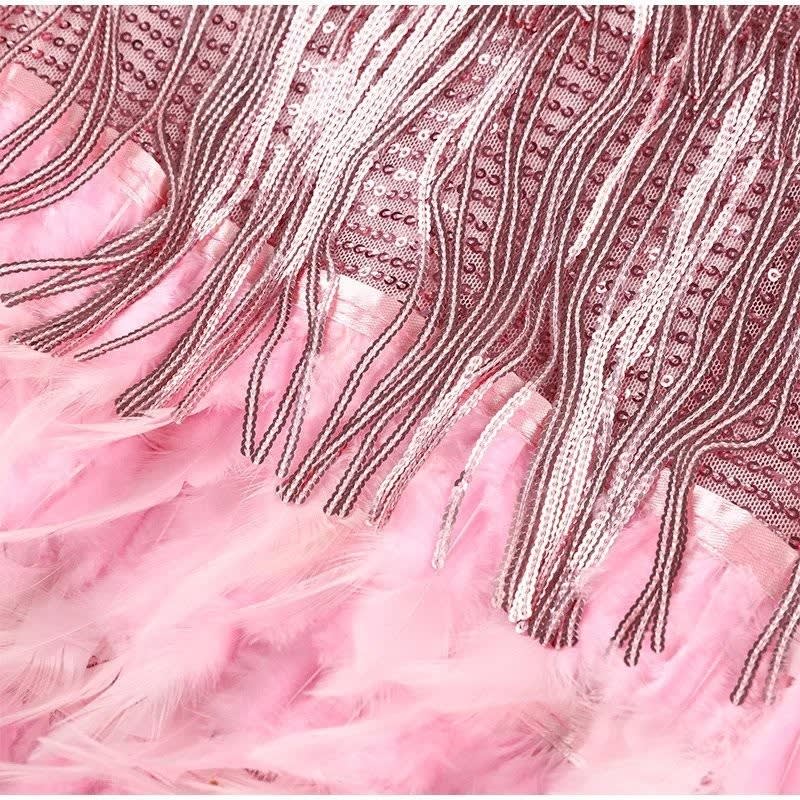 Raquel Sequin Fringe Feather Trim Cocktail Dress_6