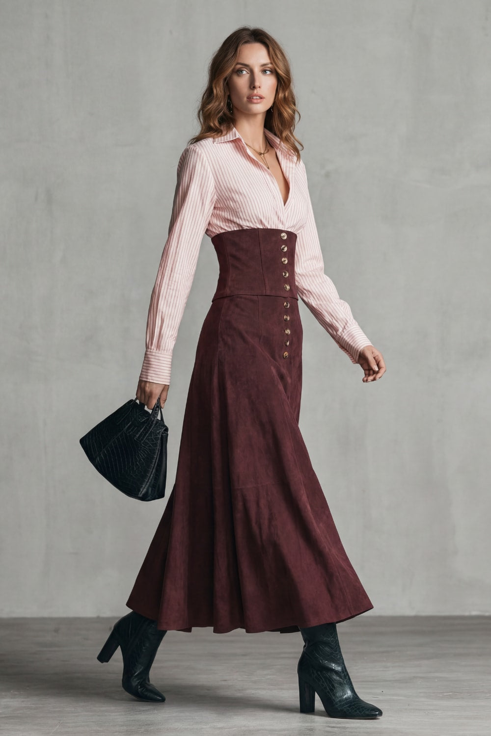 Zelinda Corset Waist Button Front Maxi Skirt_3