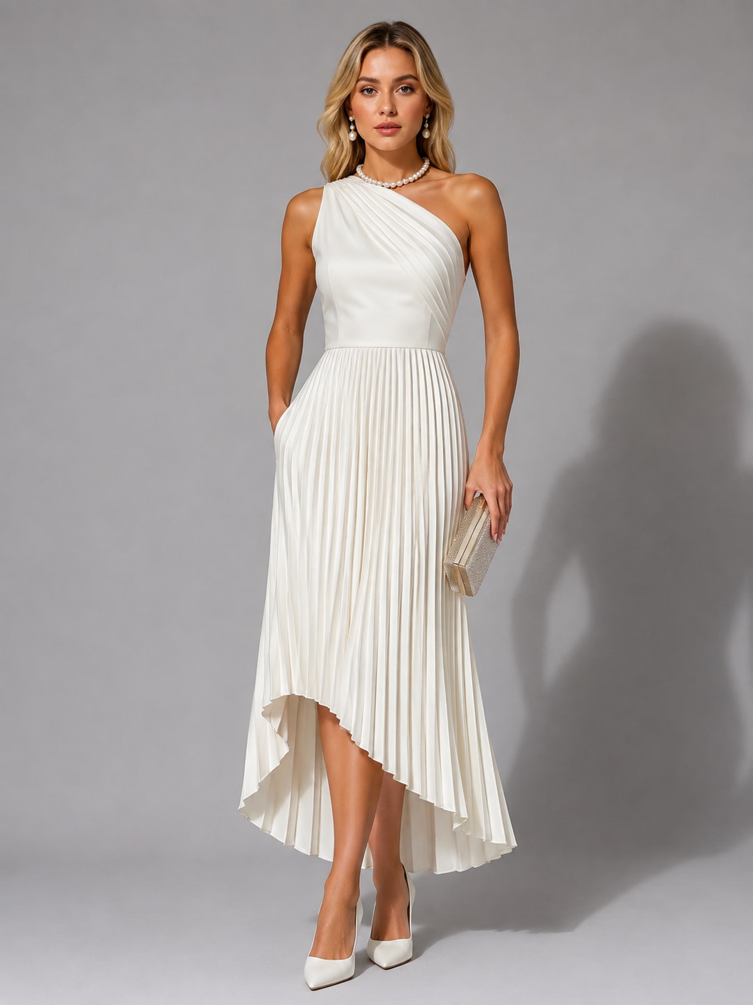 Viviana One Shoulder Pleated Midi Dress_2