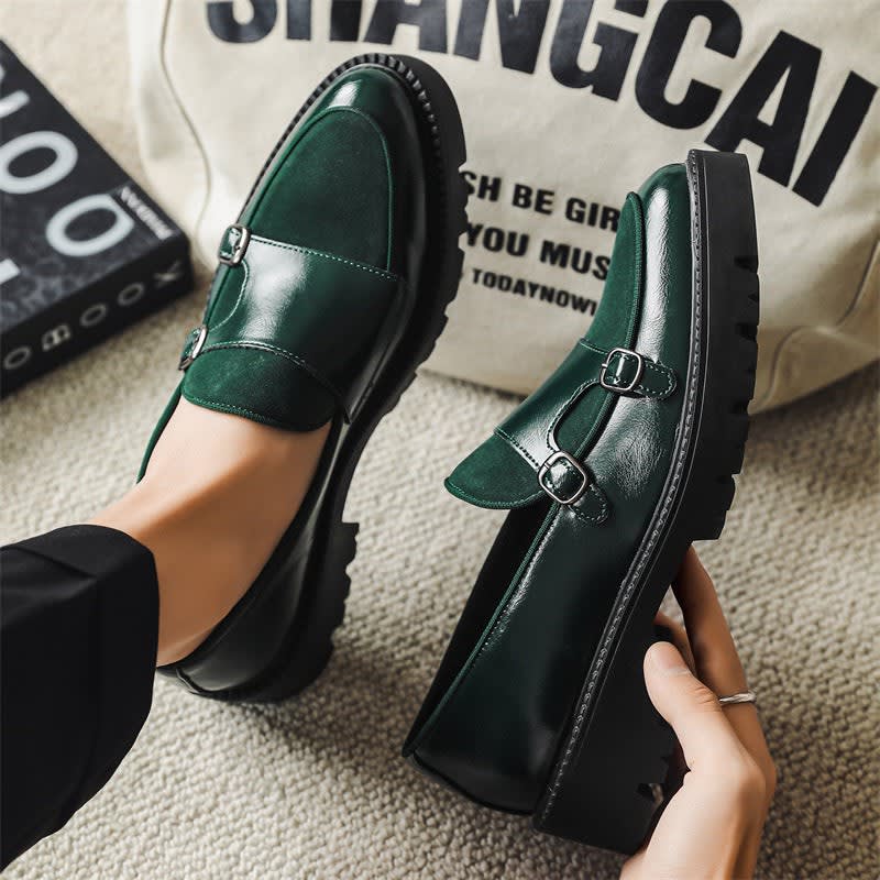 Roger Leather Suede Panel Chunky Sole Double Monk Loafers_5