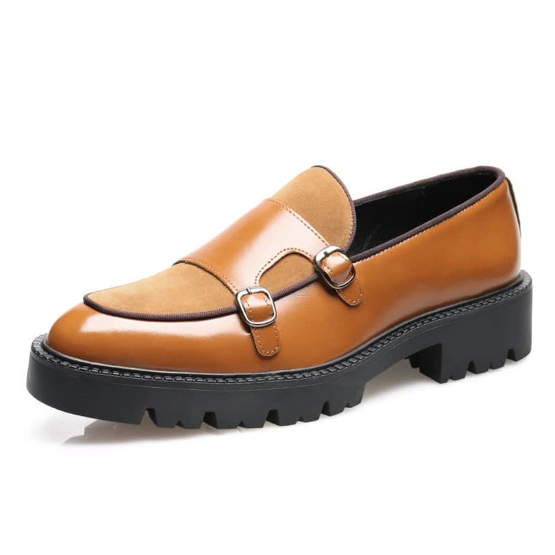 Roger Leather Suede Panel Chunky Sole Double Monk Loafers_9