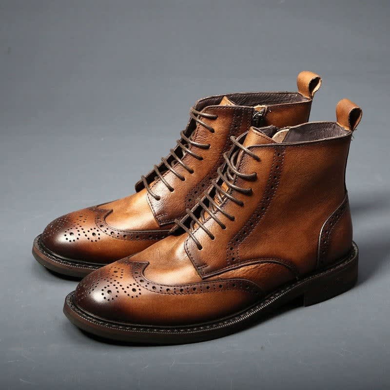 Hector Genuine Leather Wingtip Brogue Boots_1