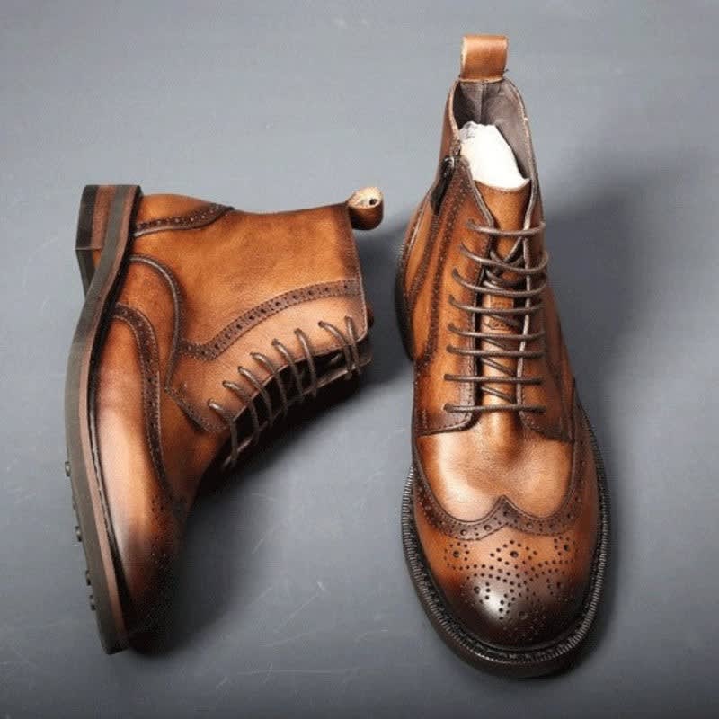 Hector Genuine Leather Wingtip Brogue Boots_3