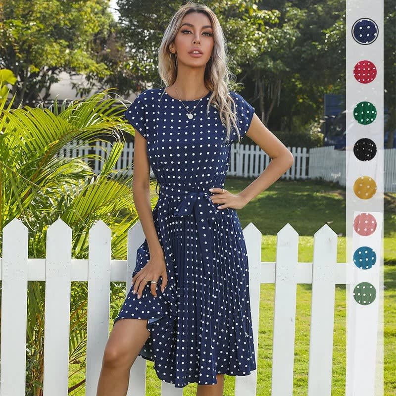 Yara Pleated Polka Dot Belted Midi Dress_15