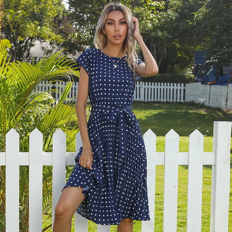 Yara Pleated Polka Dot Belted Midi Dress_6