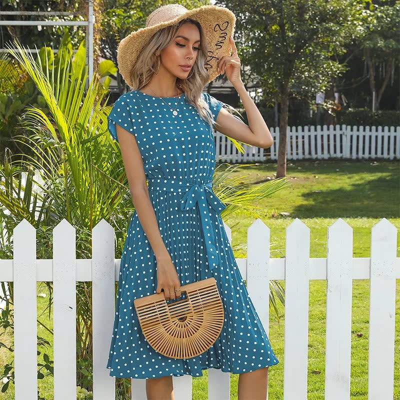 Yara Pleated Polka Dot Belted Midi Dress_7