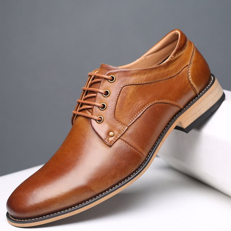 Henry Burnished Leather Plain Toe Derby Shoes_1
