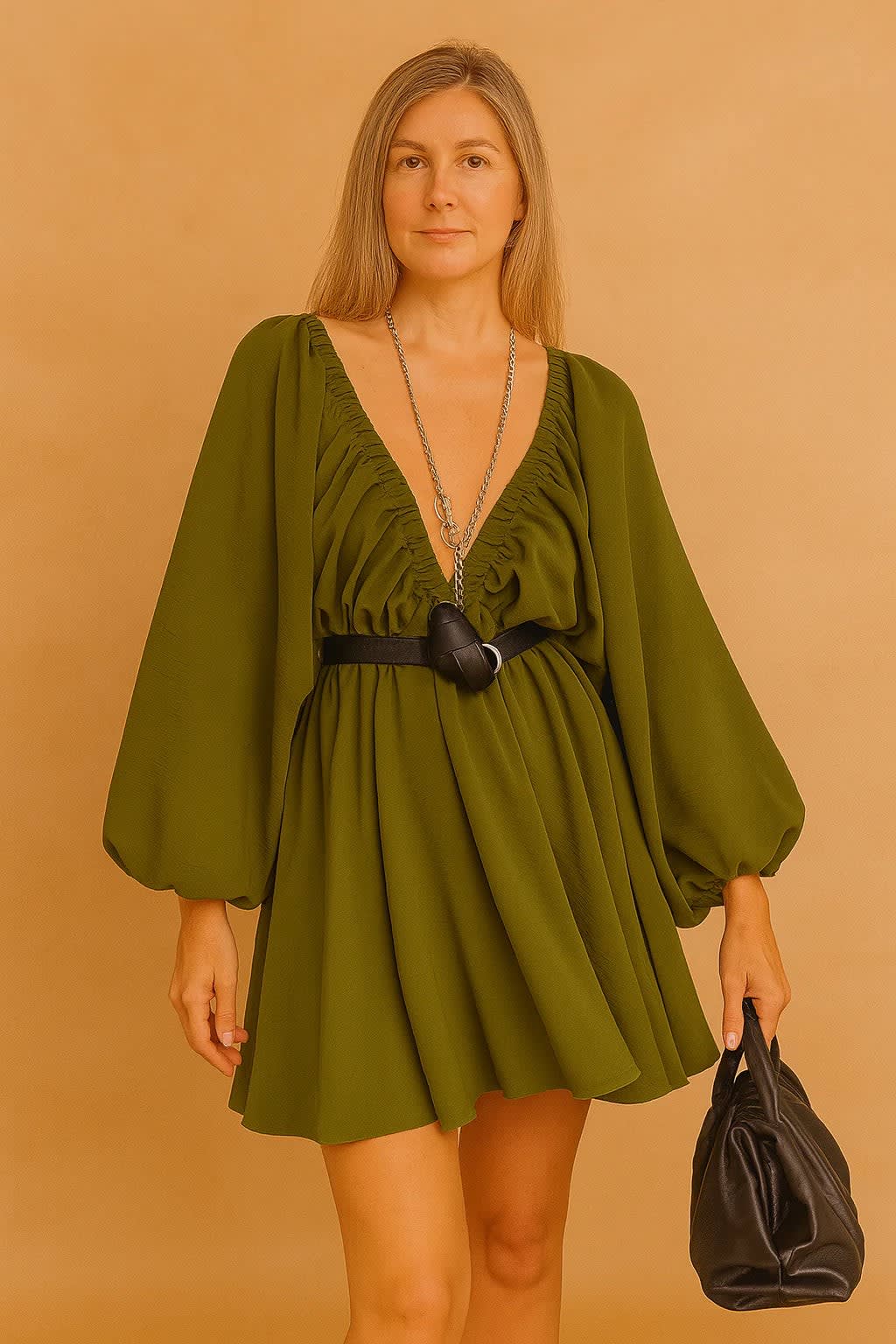 Clemence V-Neck Puff Sleeve Flowy Weekend Dress_10