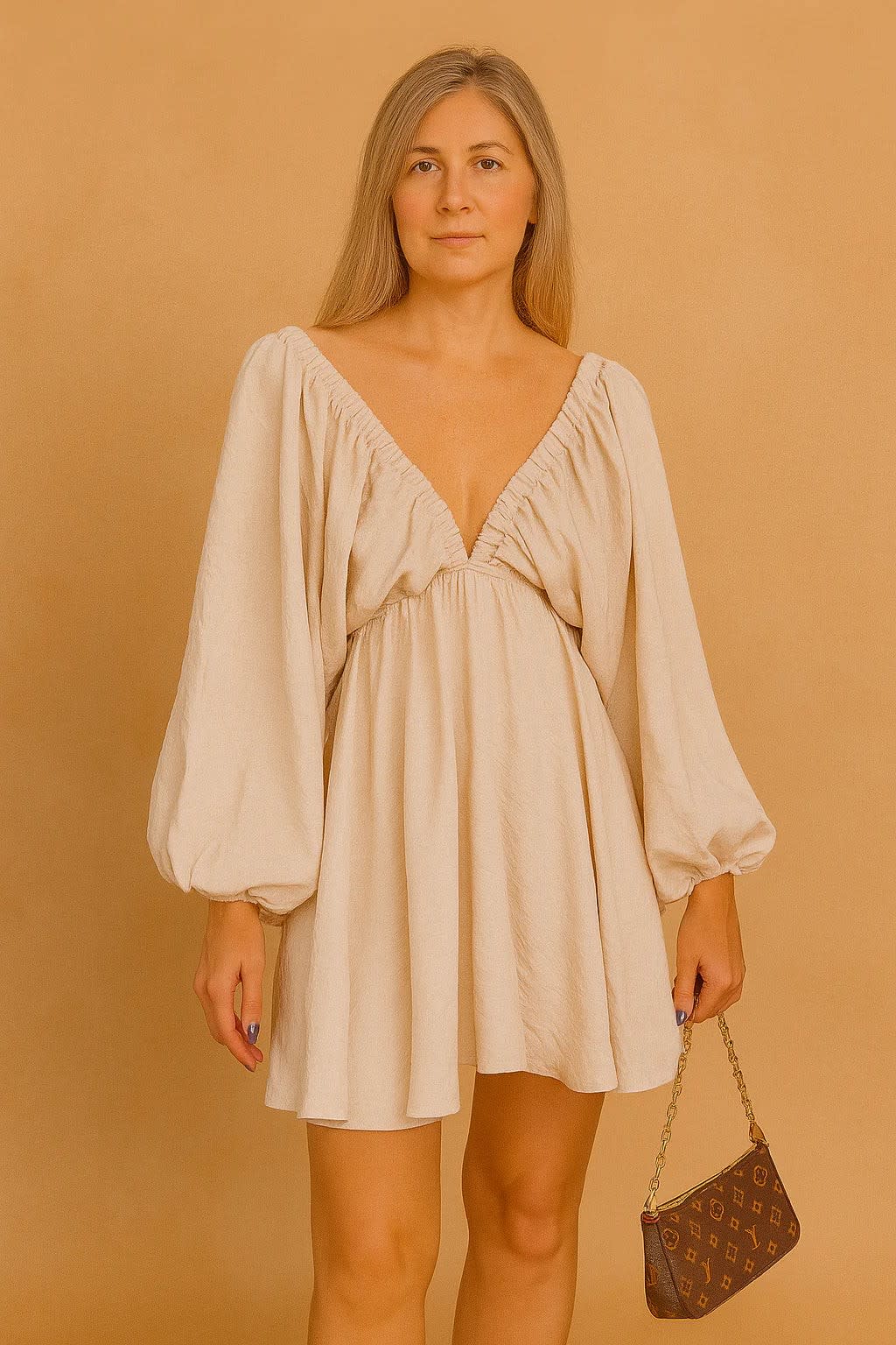 Clemence V-Neck Puff Sleeve Flowy Weekend Dress_7