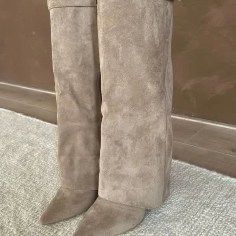 Fiorenza Pointed Toe Fold Over Knee High Boots_1