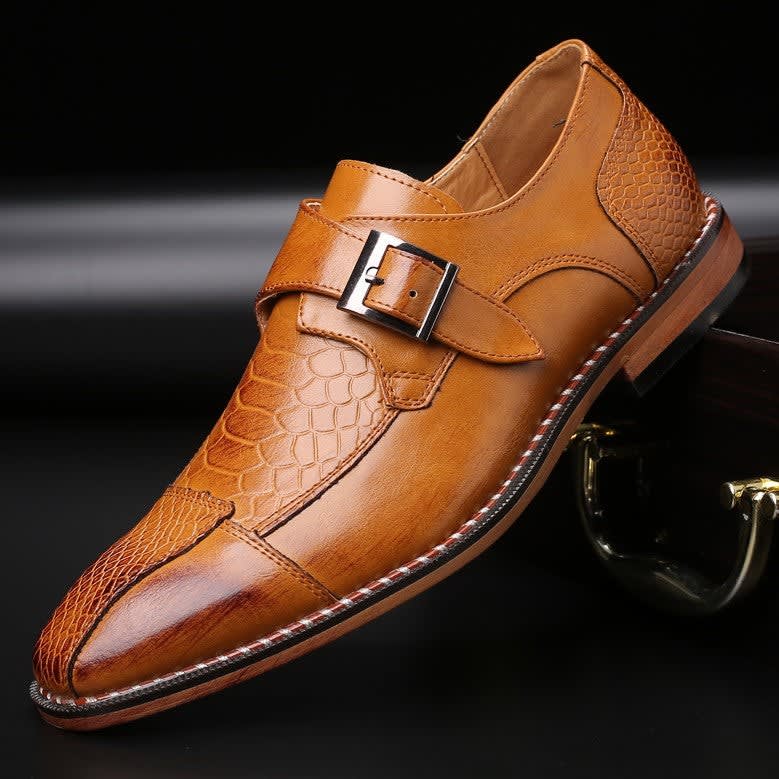 Grant Croc Embossed Monk Strap Shoes_4