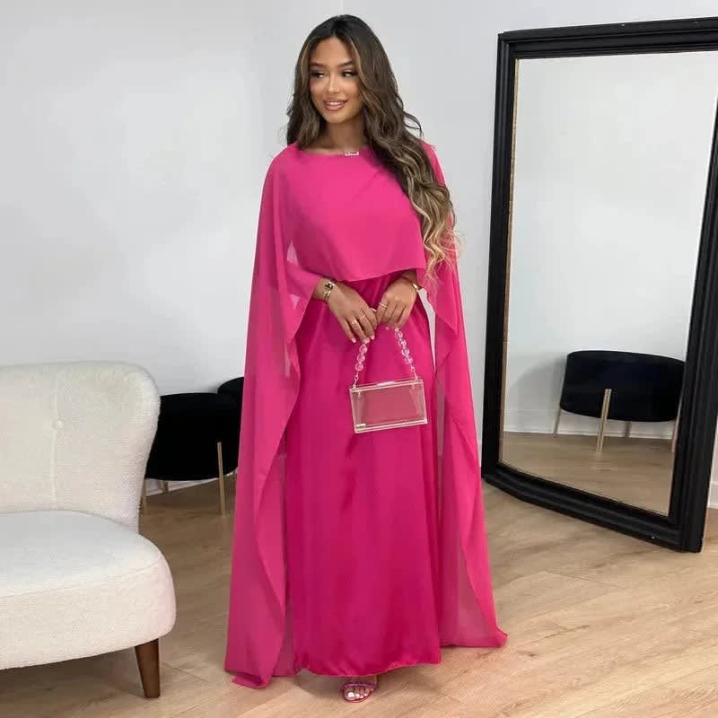 Verity Crew Neck Cape Wedding Guest Maxi Dress_2