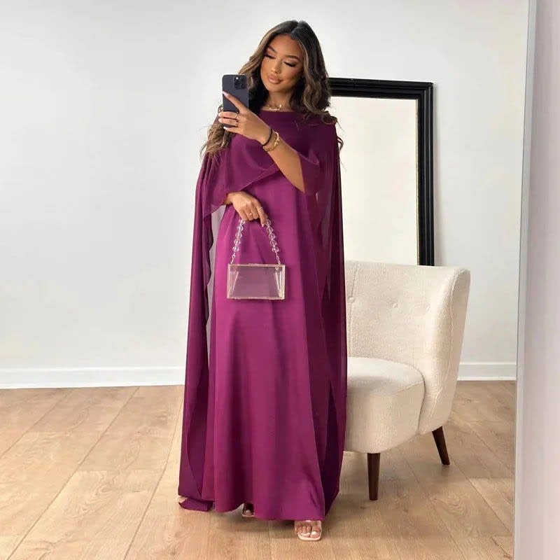 Verity Crew Neck Cape Wedding Guest Maxi Dress_4
