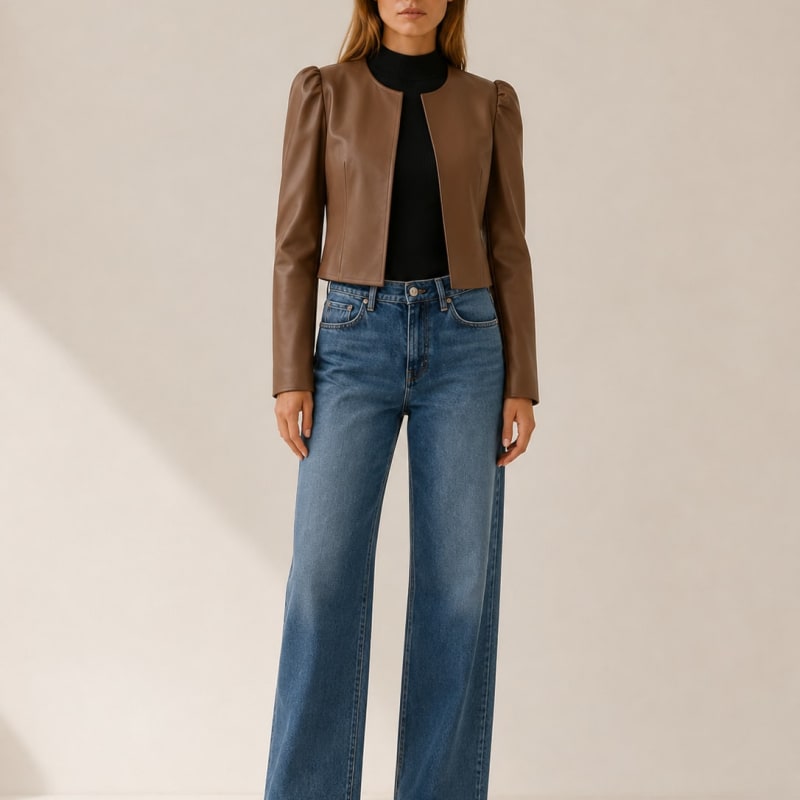 Anouk Cropped Puff Sleeve Faux Leather Jacket_1