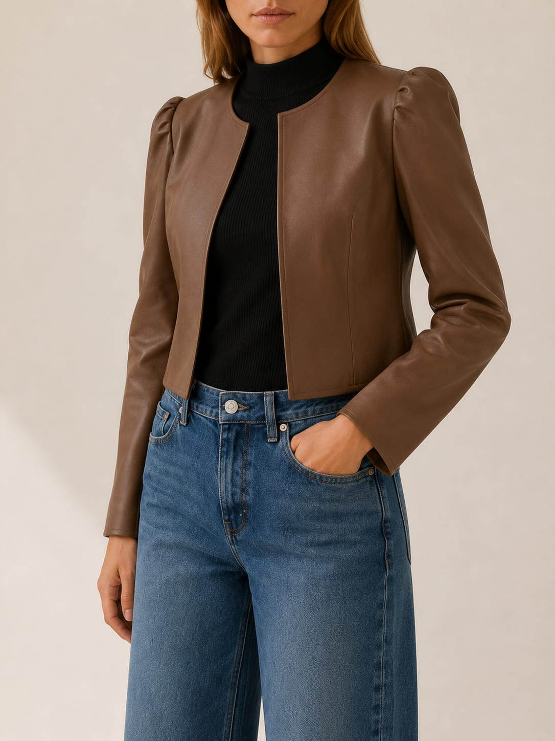 Anouk Cropped Puff Sleeve Faux Leather Jacket_4