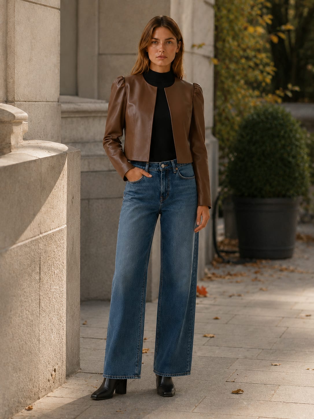 Anouk Cropped Puff Sleeve Faux Leather Jacket_5