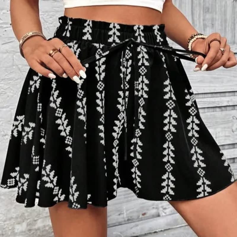 Niamh Printed Pleated A-Line Skirt_1