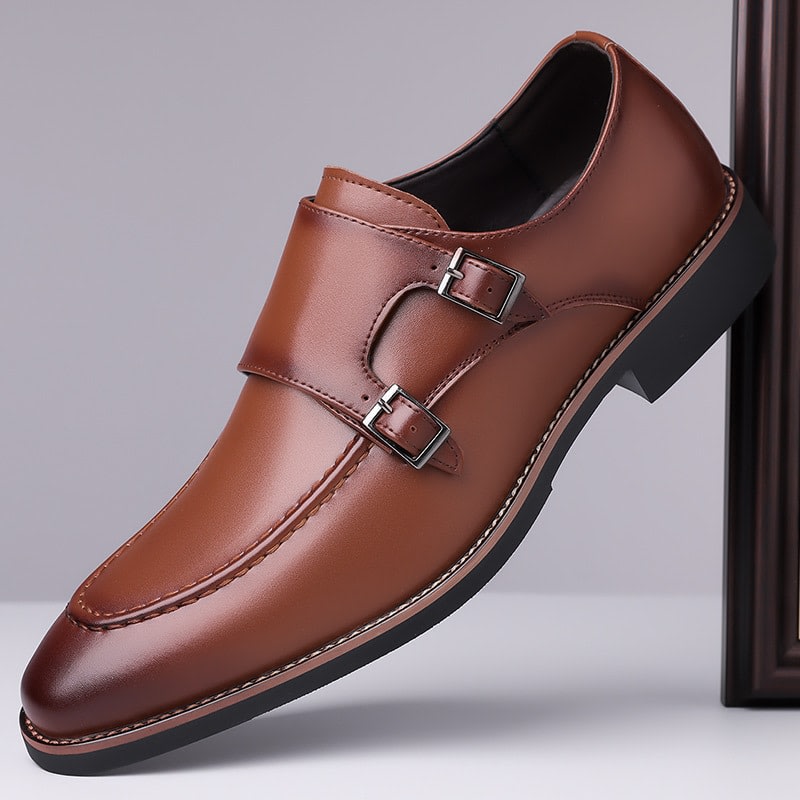 Leonard Leather Apron Toe Double Monk Strap Loafers_1