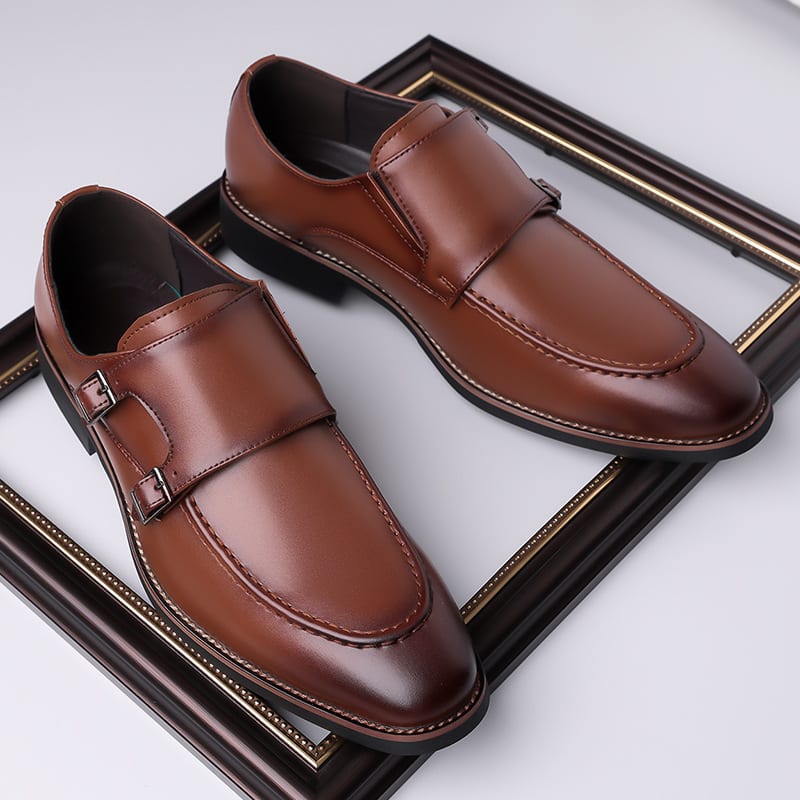 Leonard Leather Apron Toe Double Monk Strap Loafers_2