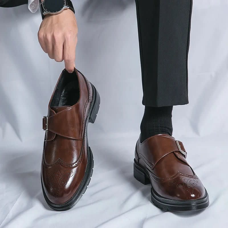 Marcus Leather Wingtip Monk Strap Shoes_5