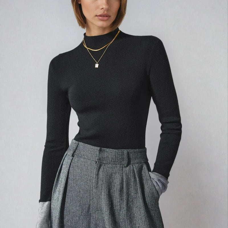 Klarissa Contrast Cuff Mock Neck Sweater_1