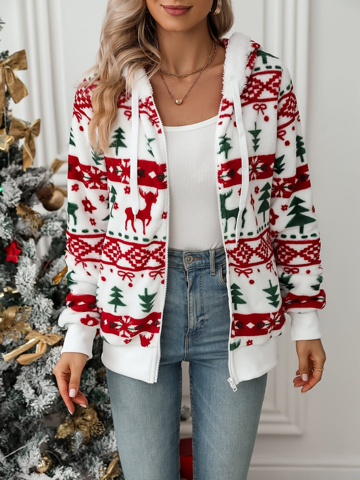 Harriet Fair Isle Hooded Zip Christmas Sweater_4