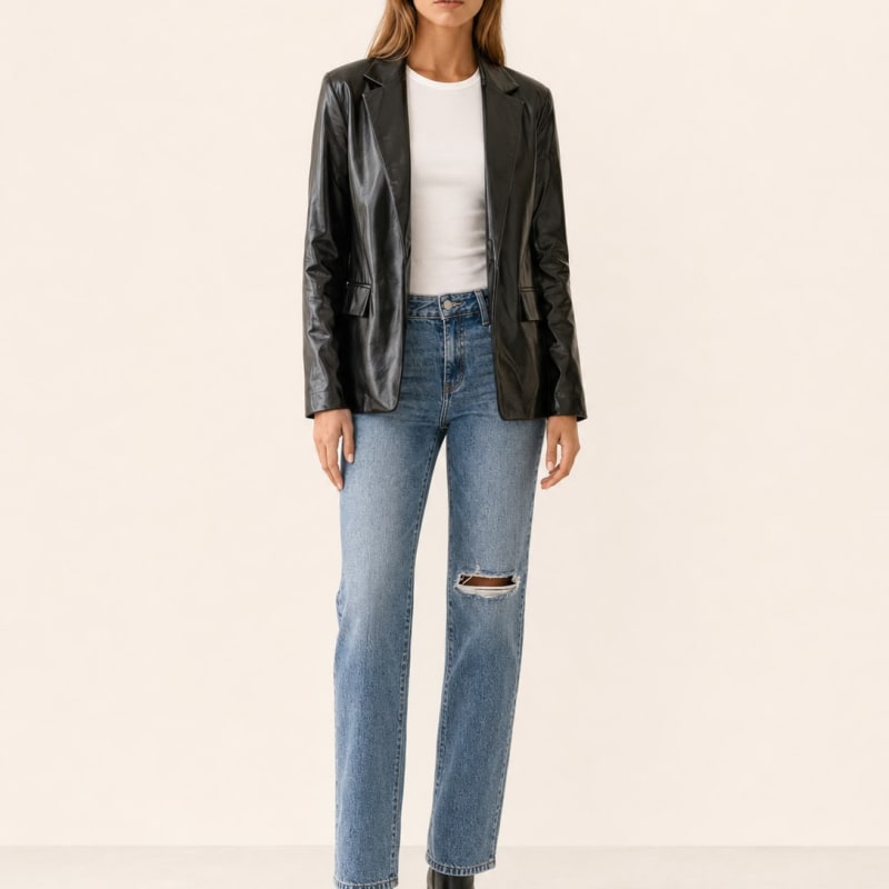 Lena Oversized Tailored Faux Leather Blazer_1