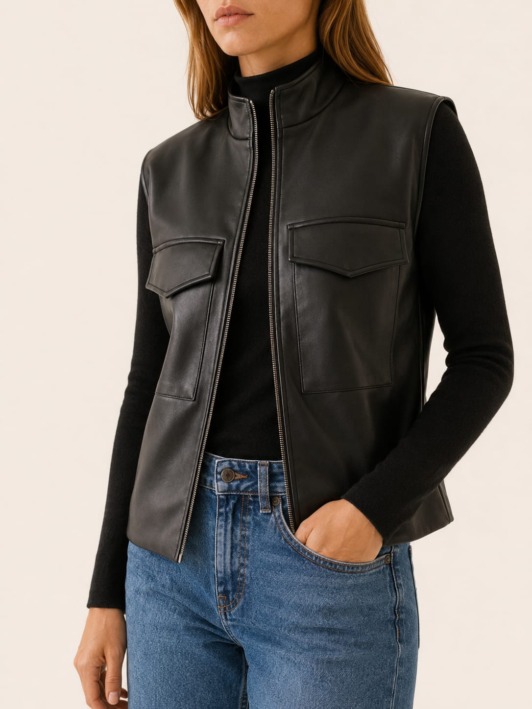 Wilhelmina Sleeveless Zip Utility Vest Jacket_4