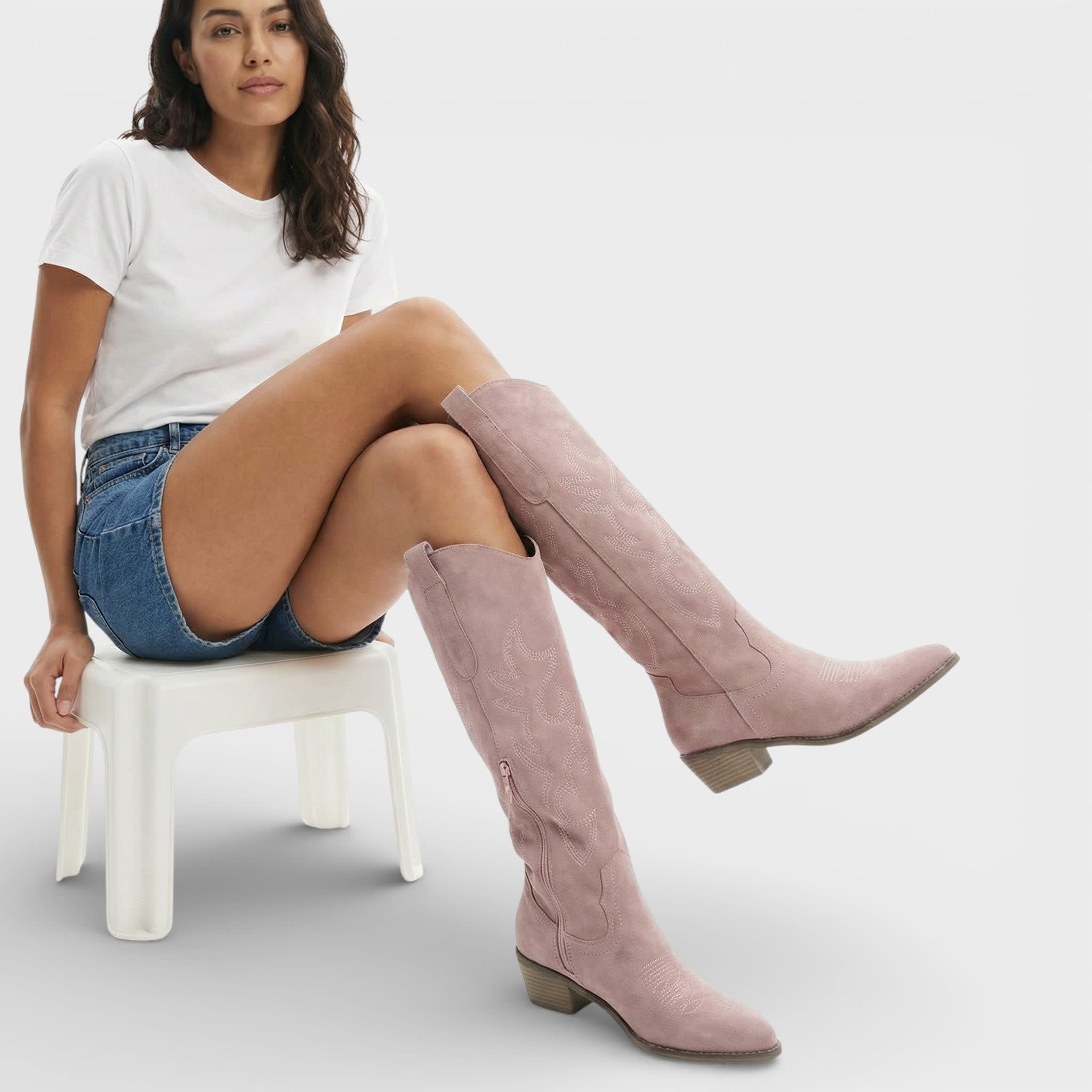 Eden Embroidered Suede Knee High Cowboy Boots_4