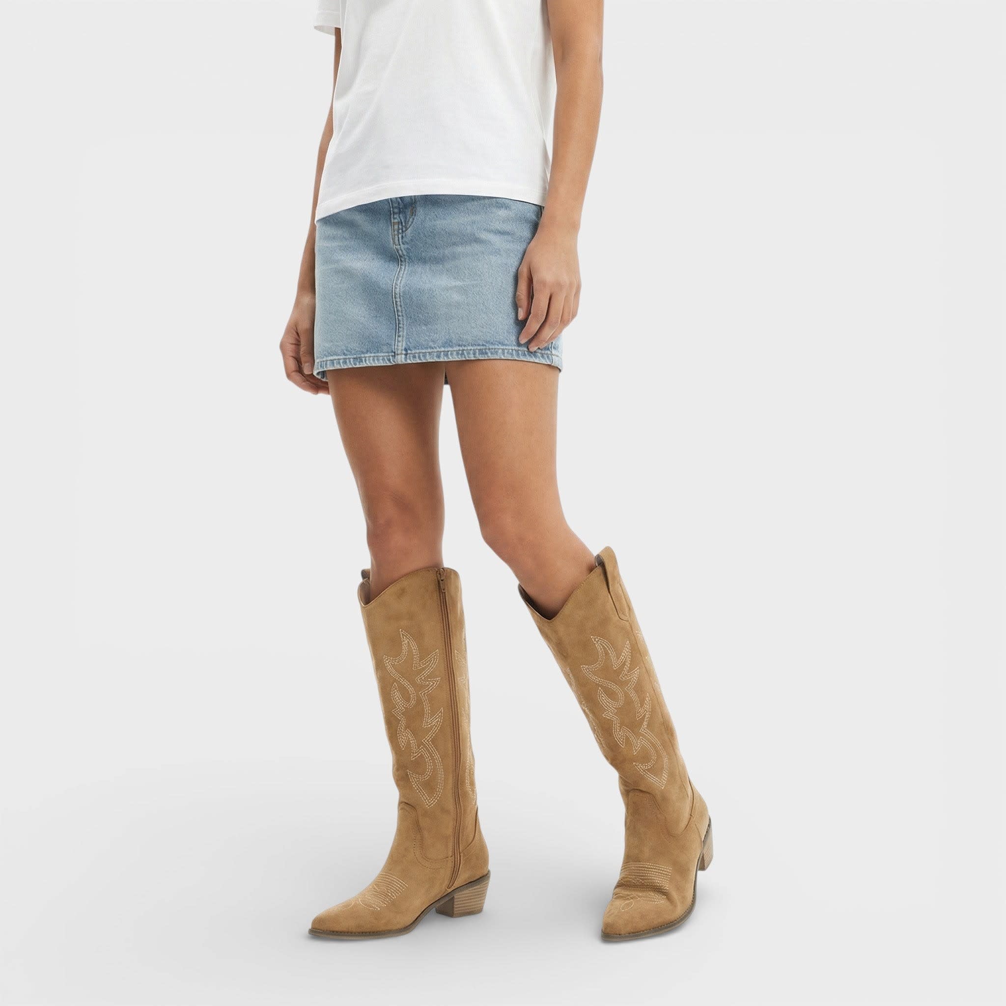 Eden Embroidered Suede Knee High Cowboy Boots_6