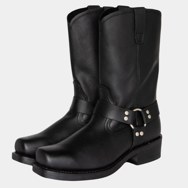 Ezra Square Toe Leather Harness Cowboy Boots_2