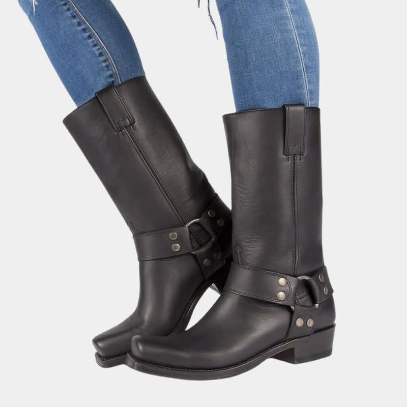 Ezra Square Toe Leather Harness Cowboy Boots_4
