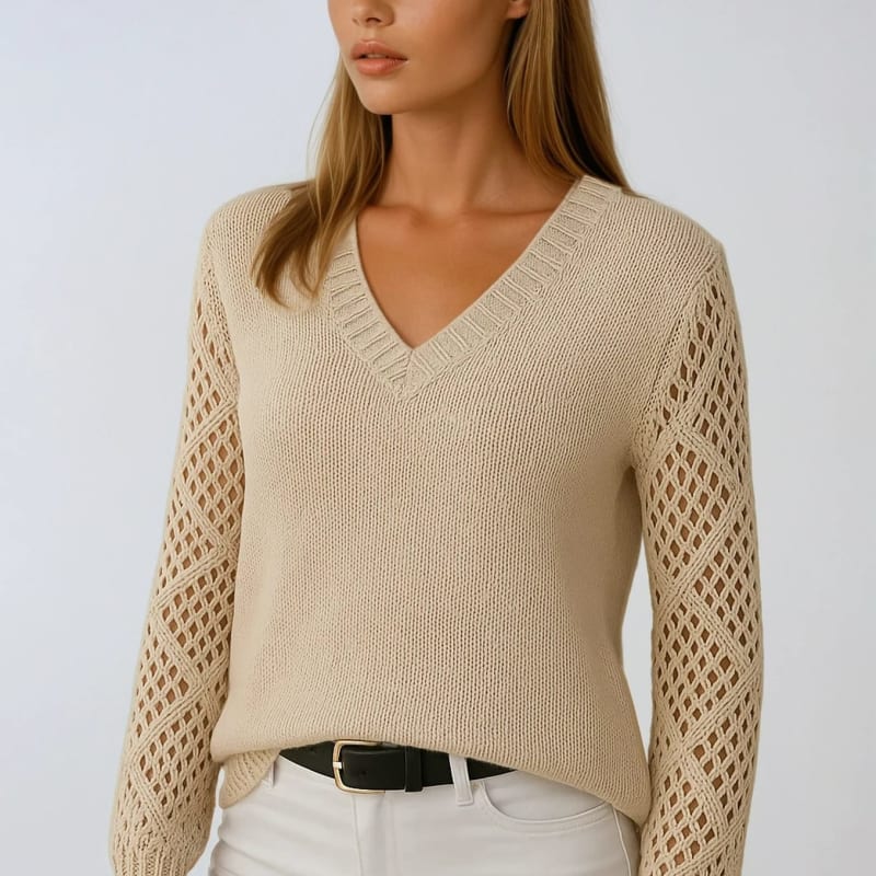 Blakely Crochet Sleeve V Neck Sweater_1