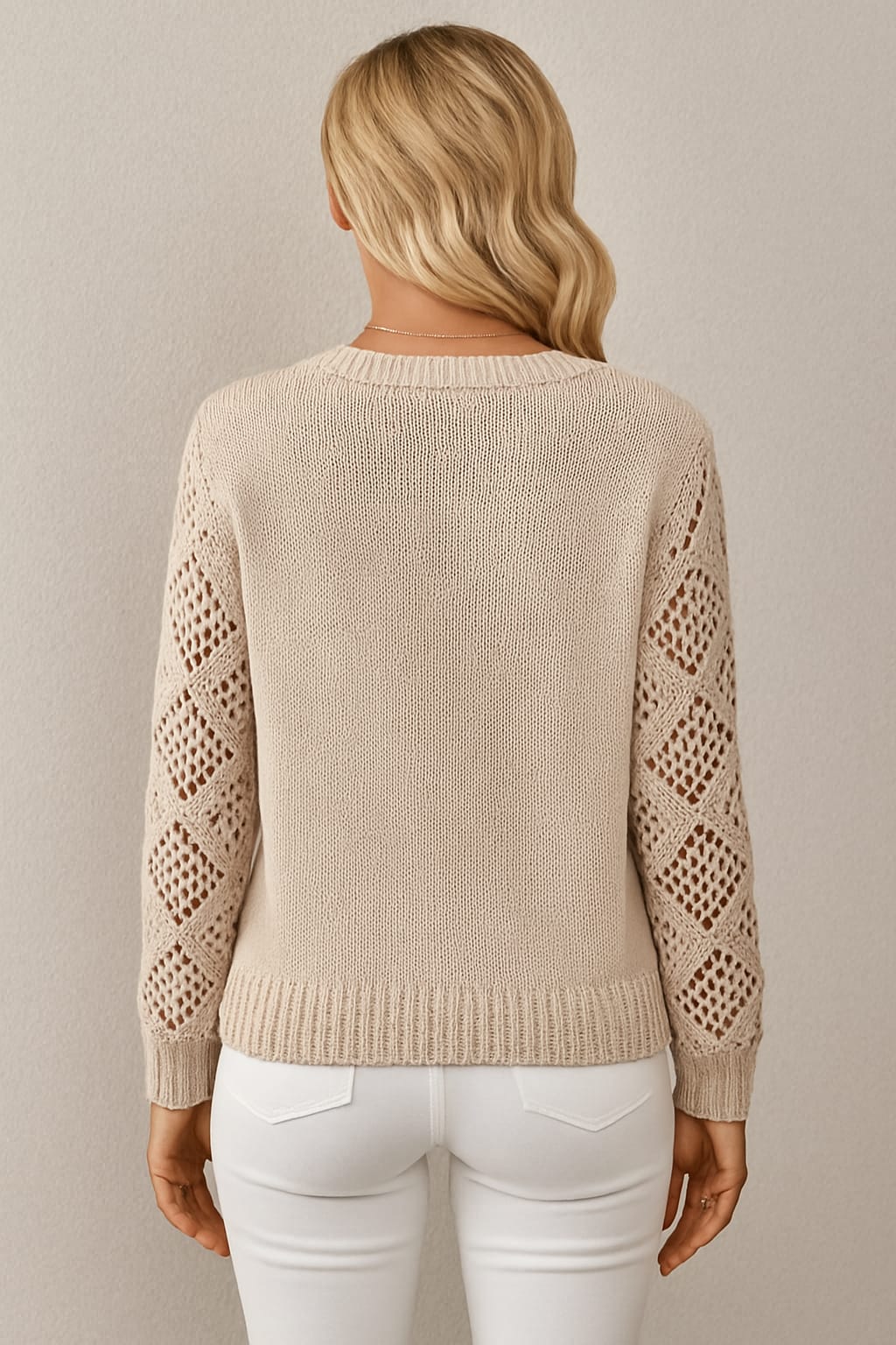 Blakely Crochet Sleeve V Neck Sweater_2
