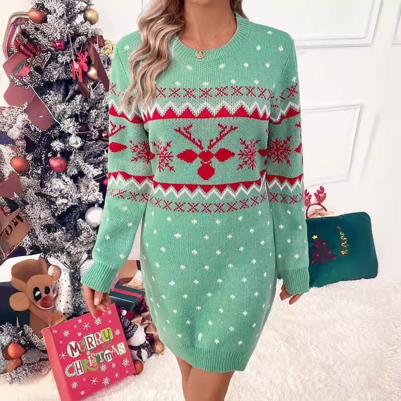Katarina Reindeer Knit Christmas Sweater Dress_4