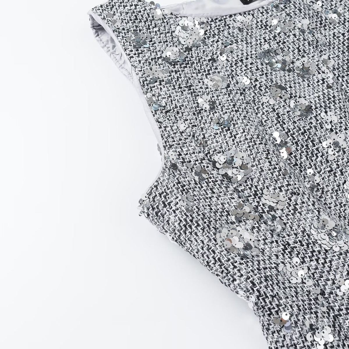 Noelle Sequin Boucle Sleeveless Peplum Top_3