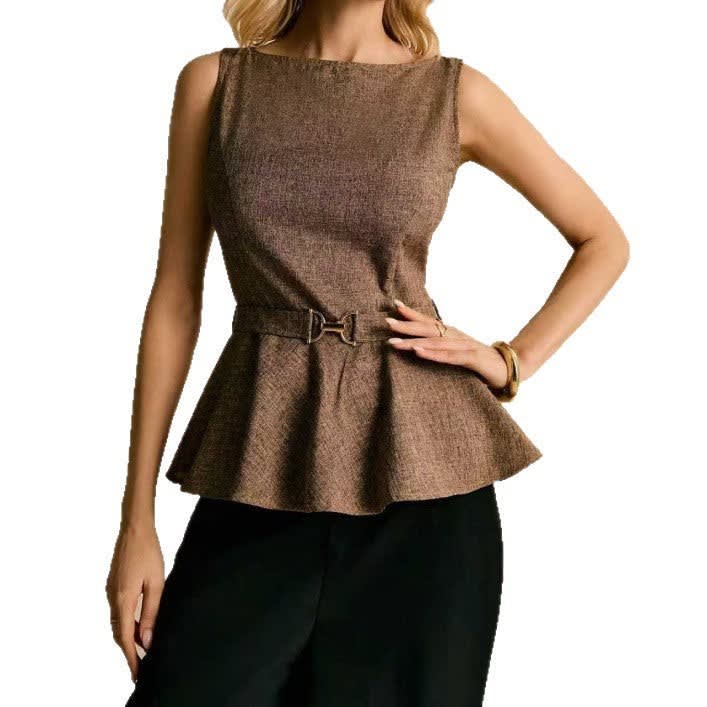 Sabrina Belted Sleeveless Peplum Top_2