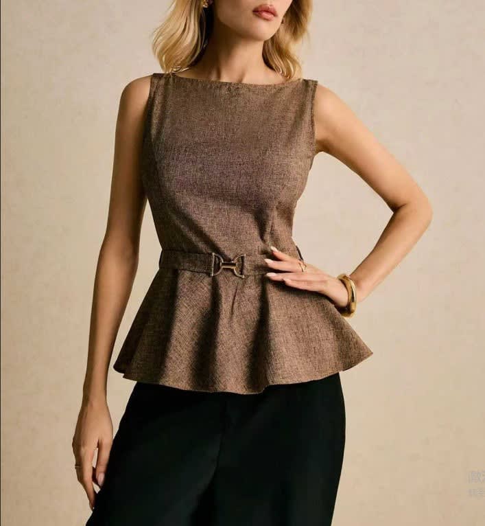 Sabrina Belted Sleeveless Peplum Top_3
